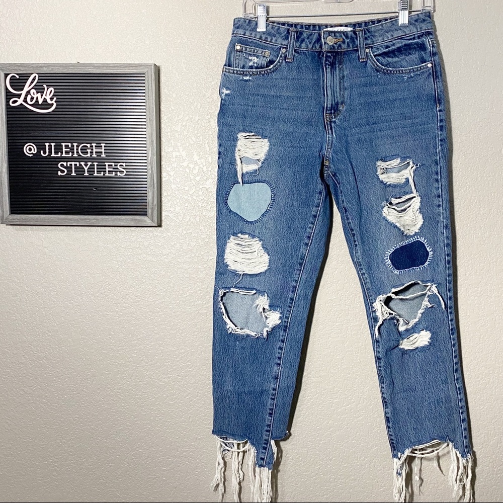 Guess It Girl Destroyed Patched Straight Leg Jeans 27